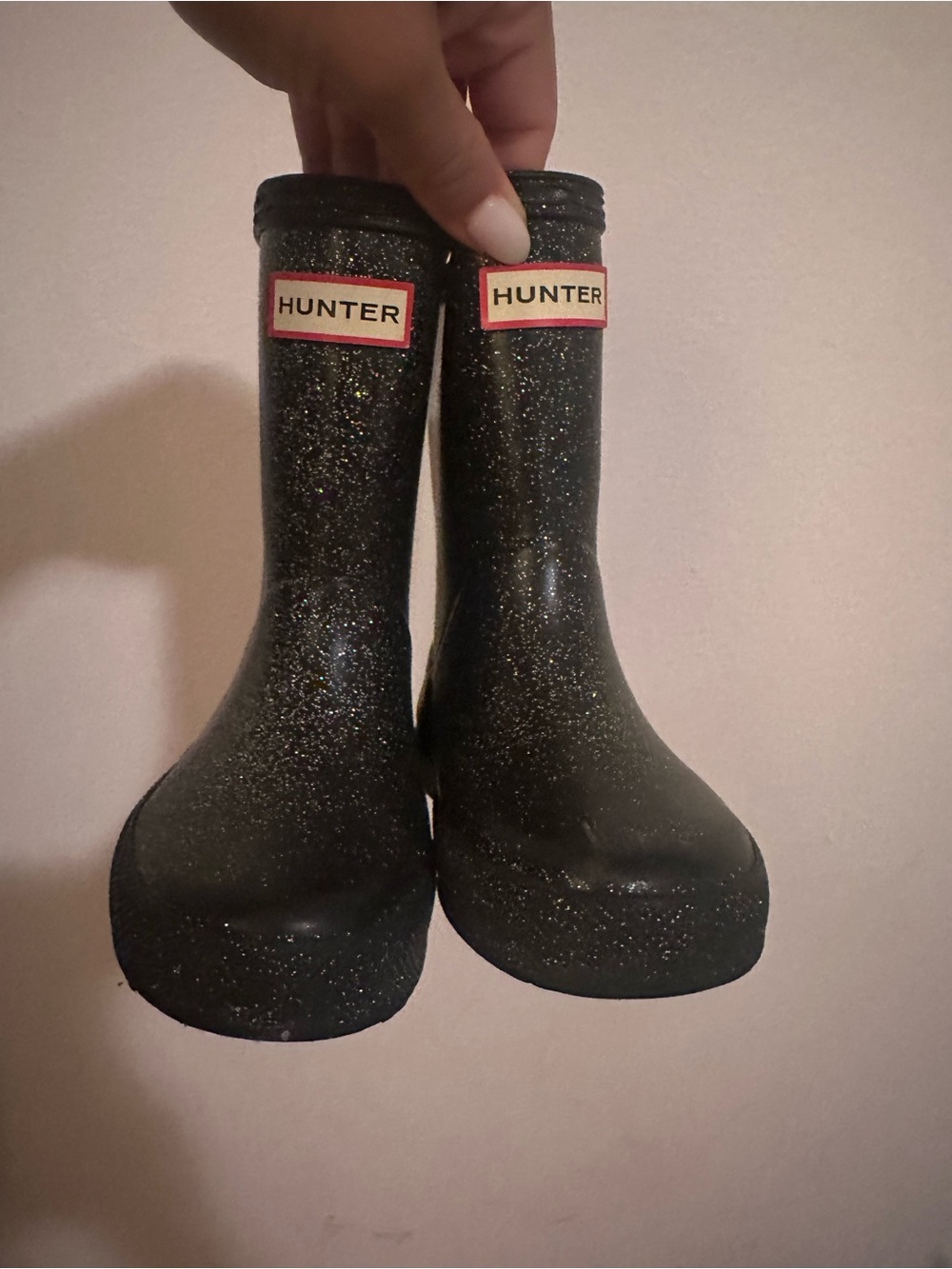 Hunter Kids Black Glitter Mid-Calf Rain Boots